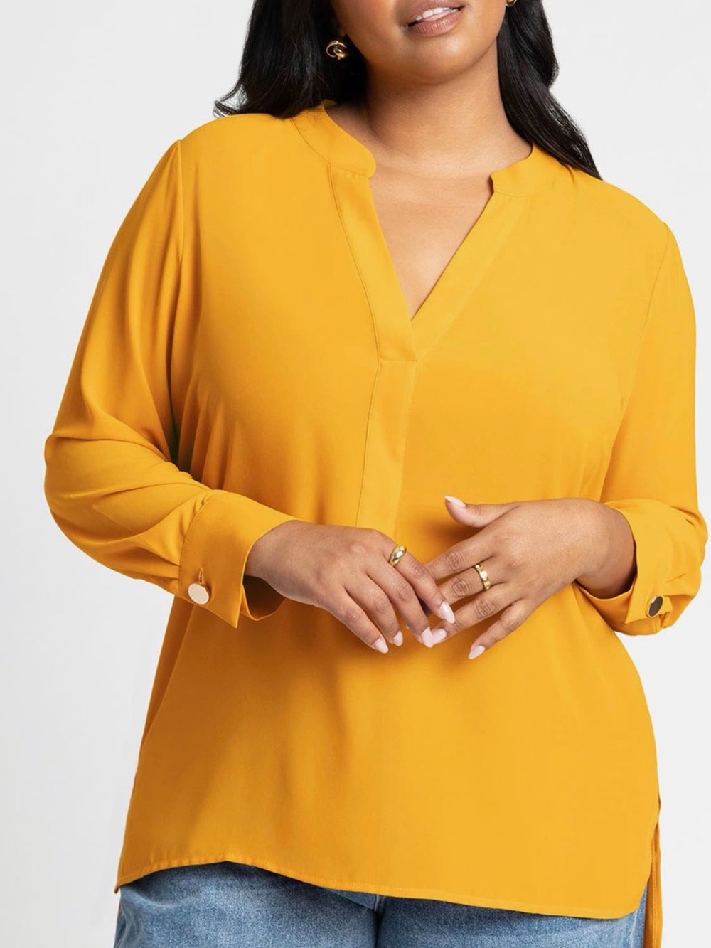 ELOQUII Gold Mandarin Collar Hi Low Tunic Blouse Size 18
